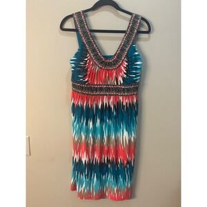 Evan-Picone Dress Sleeveless Neckline Chevron Print Casual Size 8 Multicolored‎